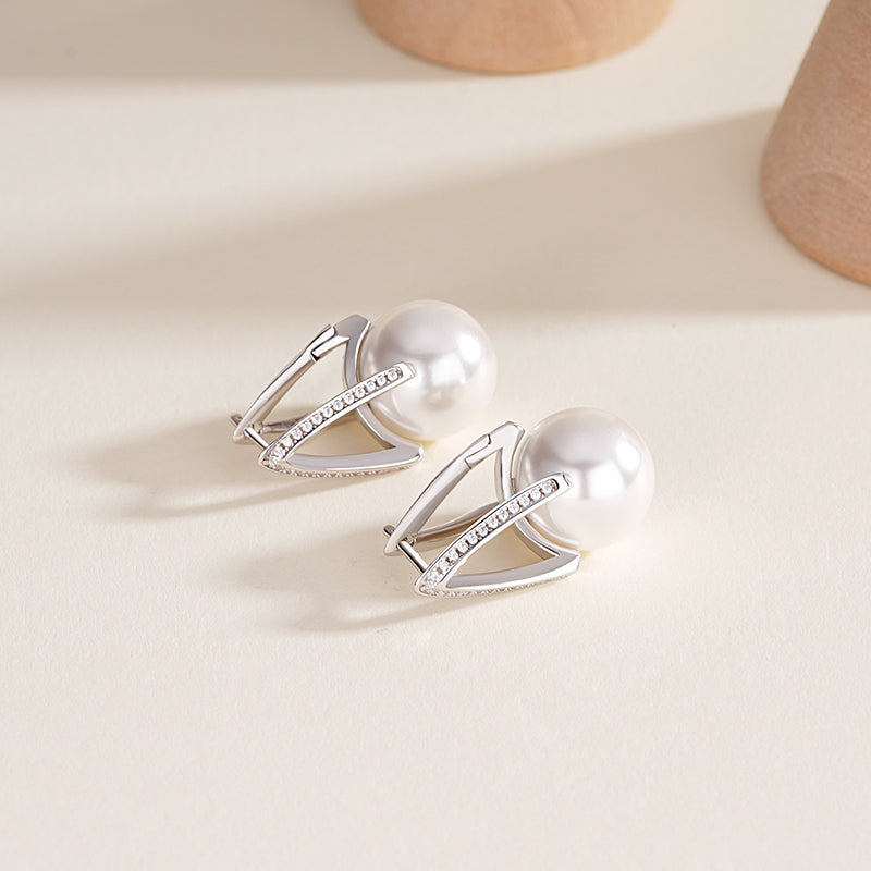 S925 Sterling Silver V-Shaped Horseshoe Earring Clasp with Faux Pearl