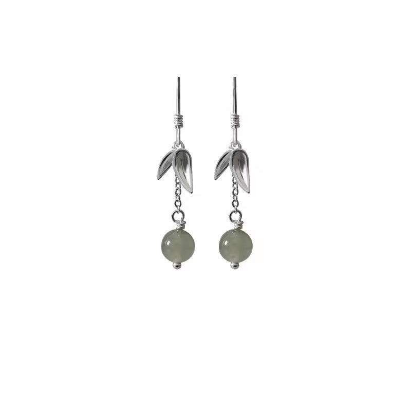 925 Sterling Silver Hotan Jade Ear Hook - Silvery