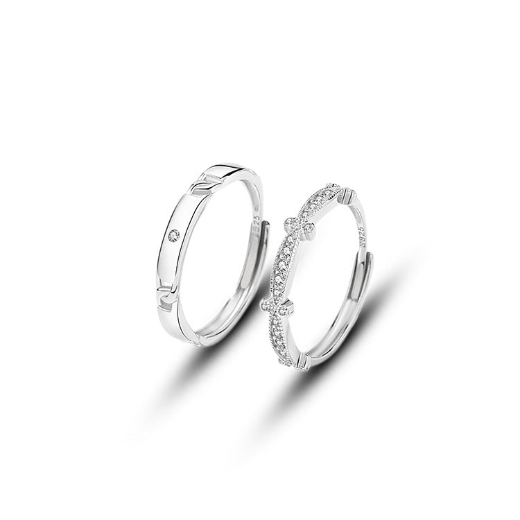 925 sterling silver couple's ring - silvery