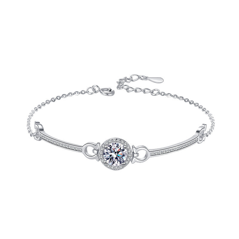 925 Sterling Silver Round Bezel-Set Moissanite Bracelet