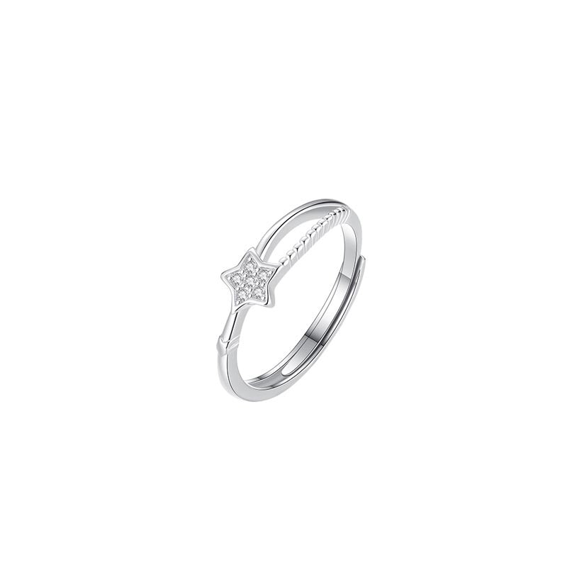 S925 Sterling Silver Star Open Ring - Silvery