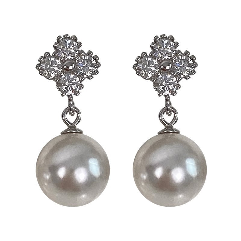 925 sterling silver pearl earrings - silvery
