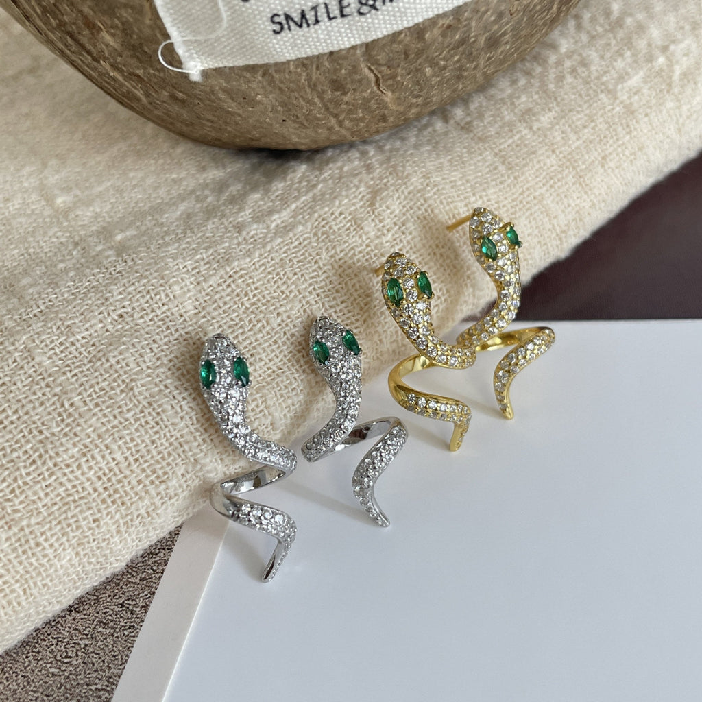 S925 sterling silver snake shaped earrings