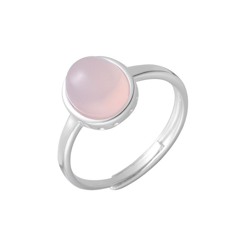S925 sterling silver oval pink chalcedony ring - silvery