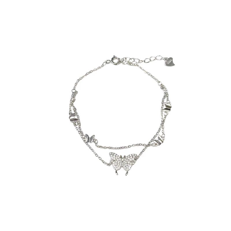 925 sterling silver double-layer butterfly bracelet - silvery