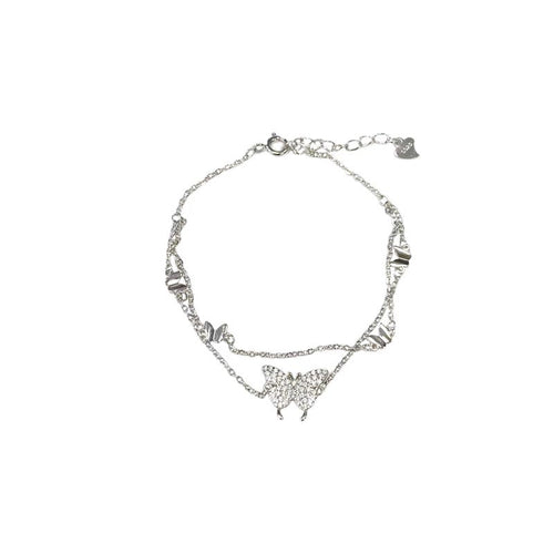 925 sterling silver double-layer butterfly bracelet - silvery