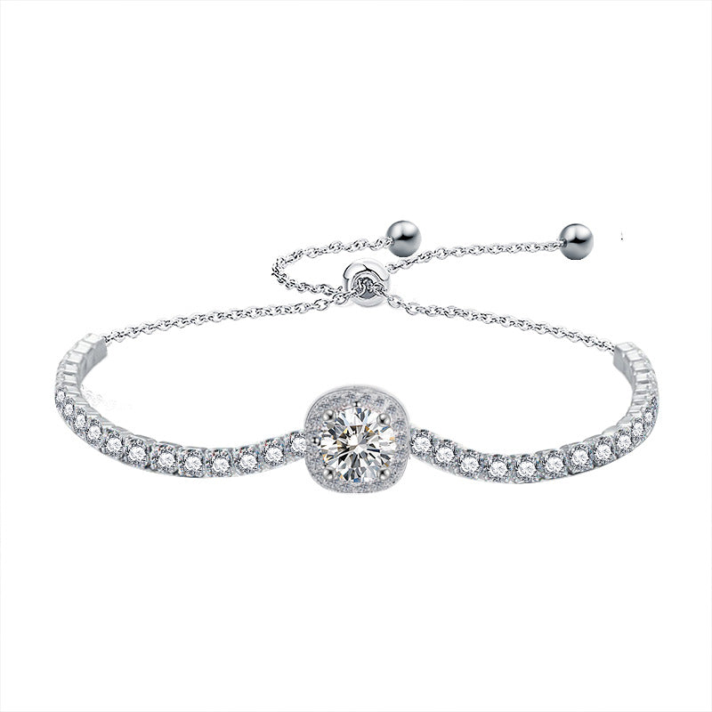925 Sterling Silver Moissanite Square Bag Bracelet