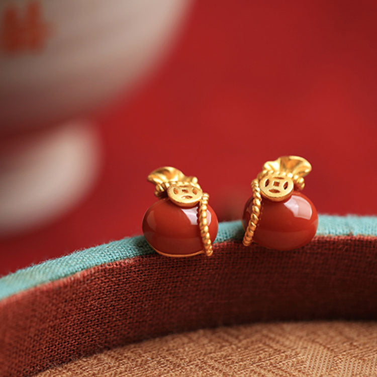 925 sterling silver south red agate earrings - golden