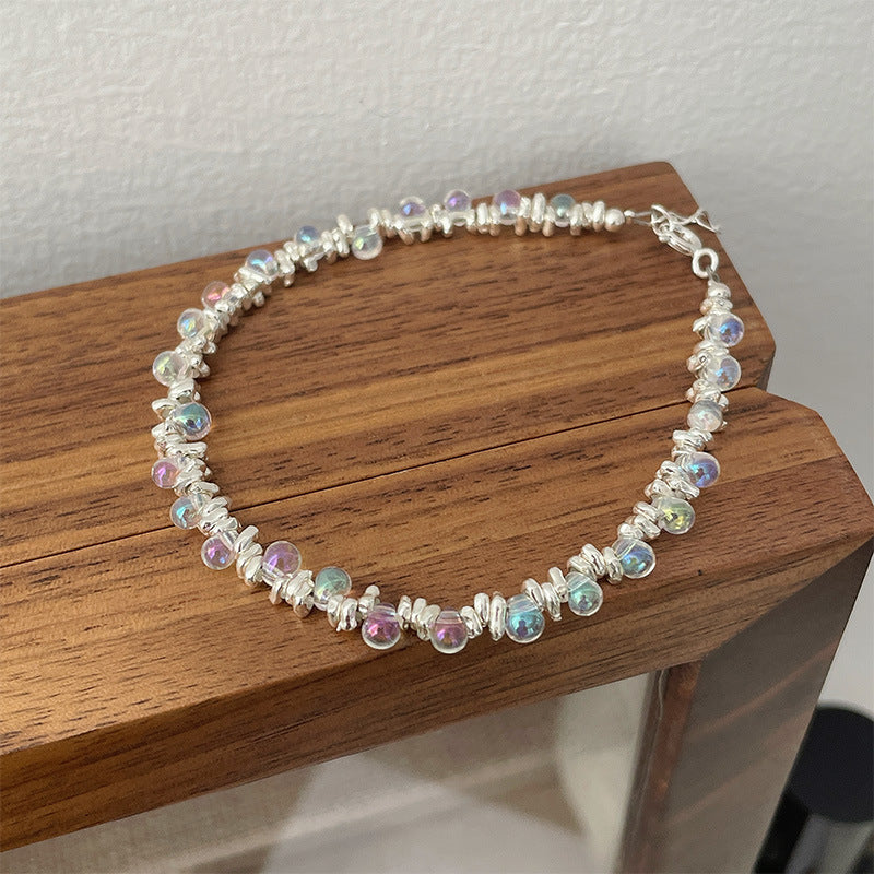 925 sterling silver glass bead bracelet - silvery