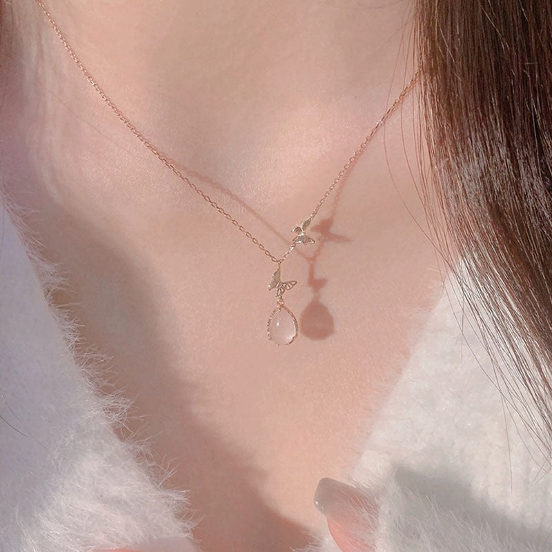 S925 pure silver powder chalcedony necklace