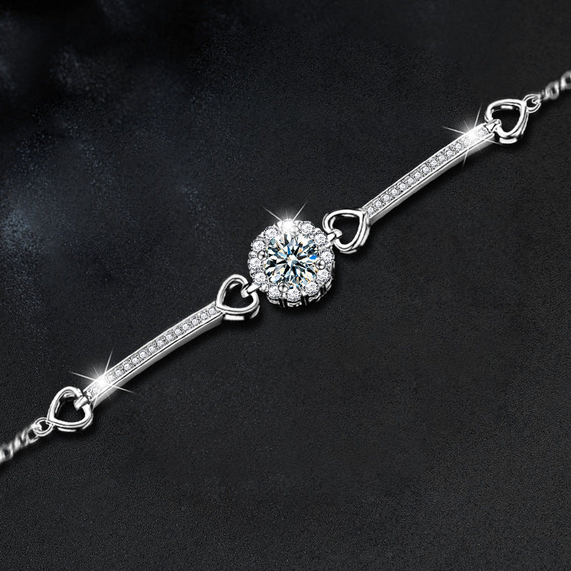 S925 Sterling Silver Moissanite Heart Snowflake Bracelet