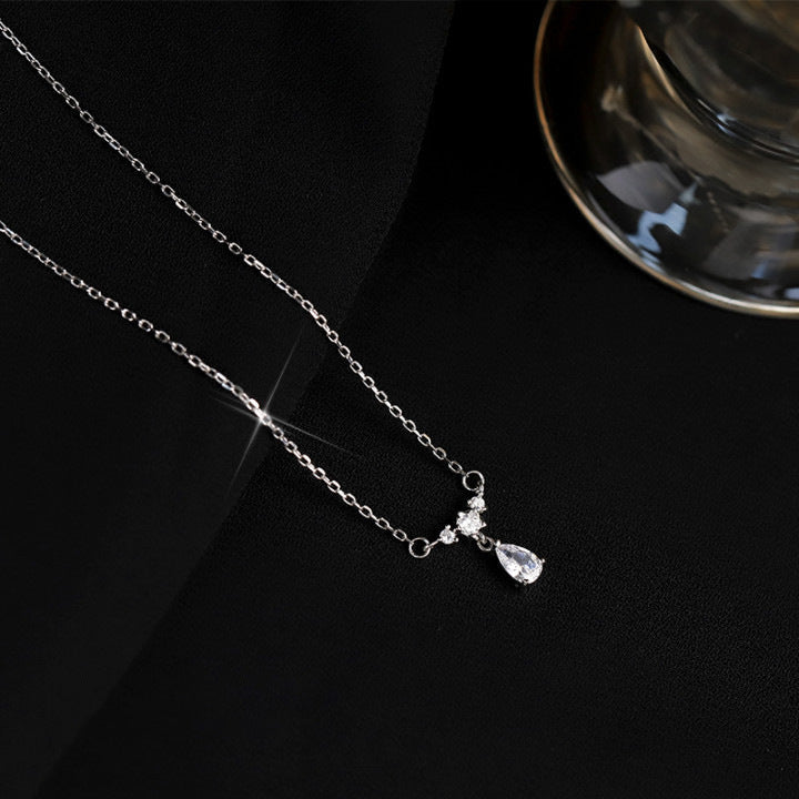 925 sterling silver water droplet pendant necklace - silvery