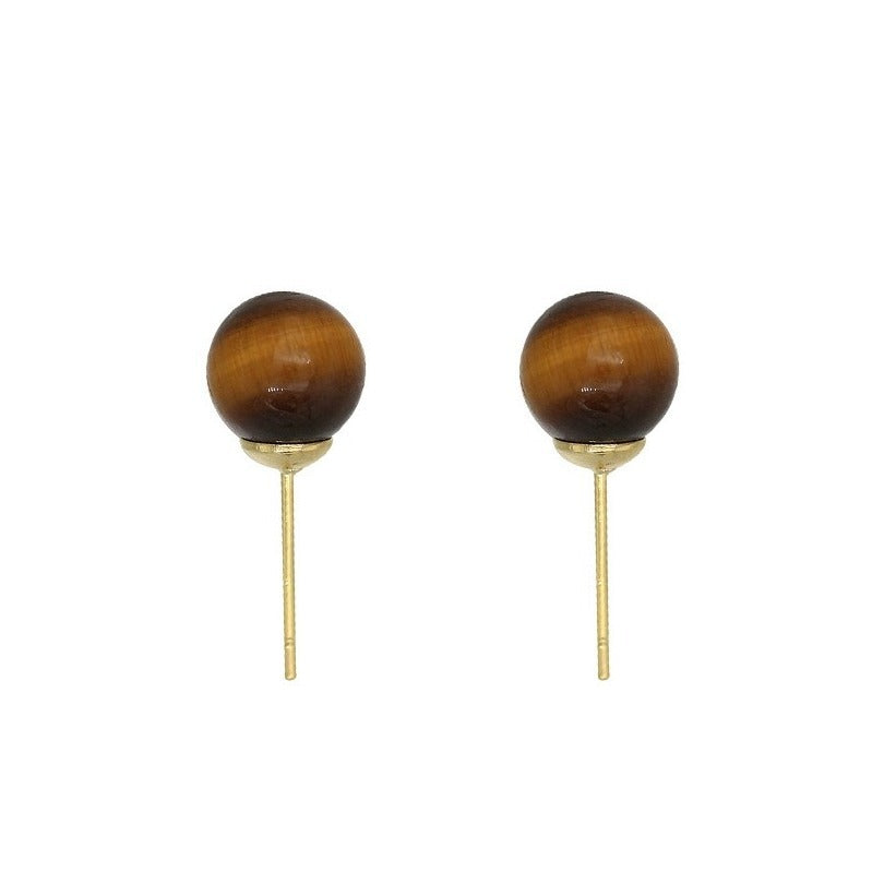 925 sterling silver tiger eye stone earrings - golden