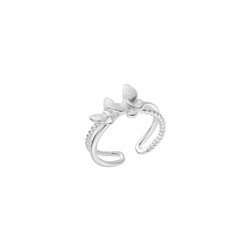 S925 sterling silver double butterfly opening ring