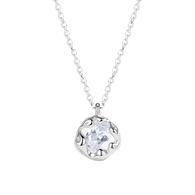 S925 Silver Sparkling Zirconia Pendant Necklace - Silvery