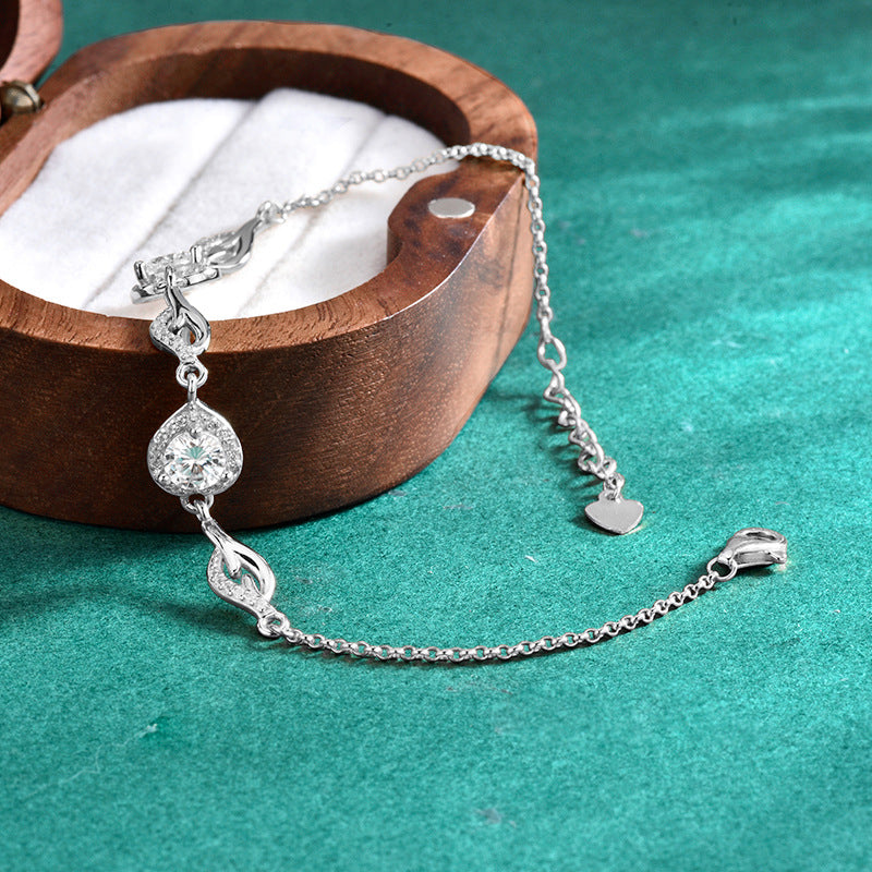 S925 Sterling Silver Butterfly Heart-Shaped Moissanite Bracelet