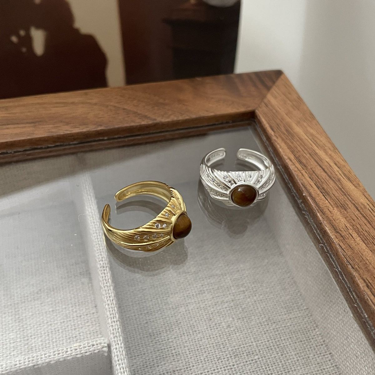 S925 pure silver tiger's eye ring