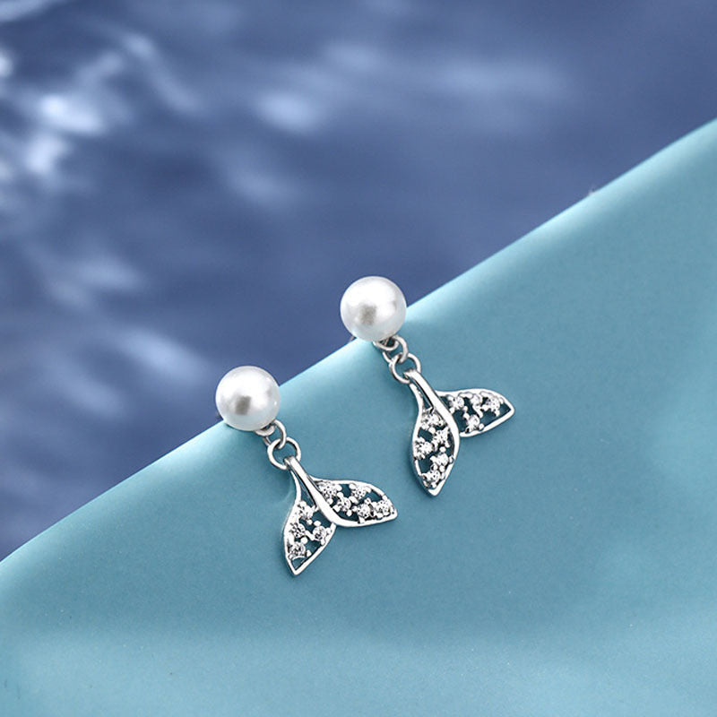 925 sterling silver mermaid tail pendant earrings - silvery