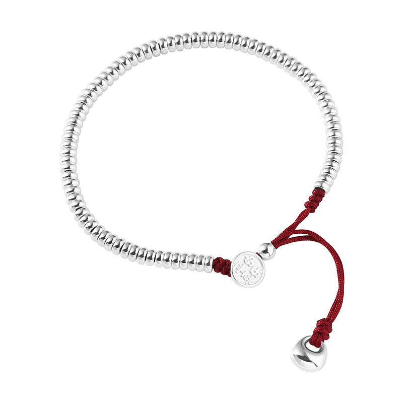 S925 sterling silver bead red string bracelet