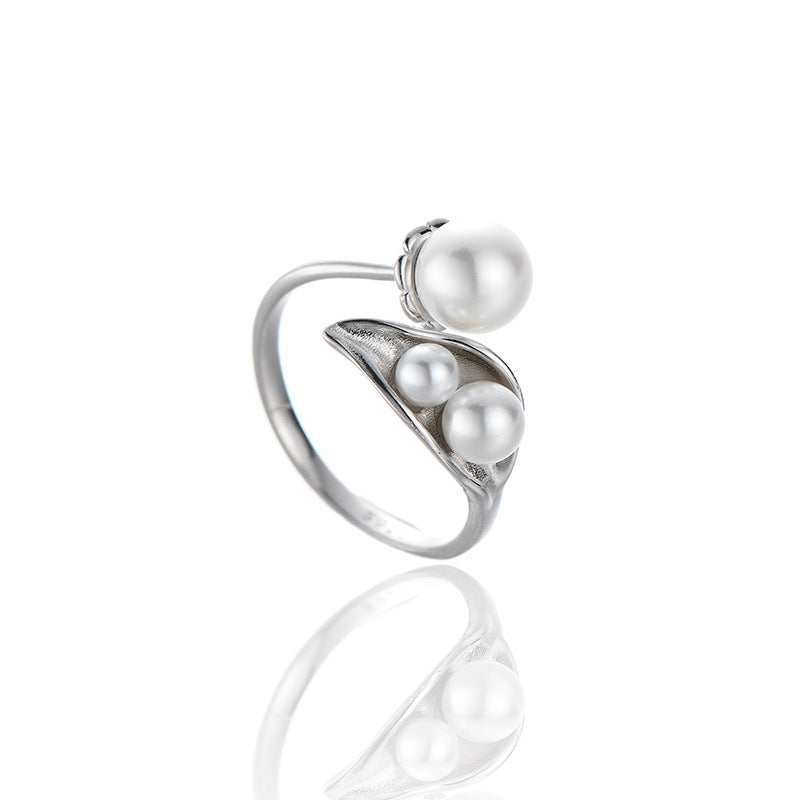 925 sterling silver imitation pearl ring - silvery