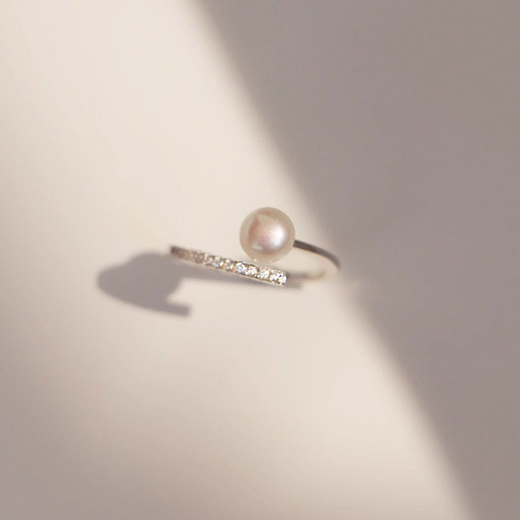 S925 Pure Silver Freshwater Pearl Ring - Silvery