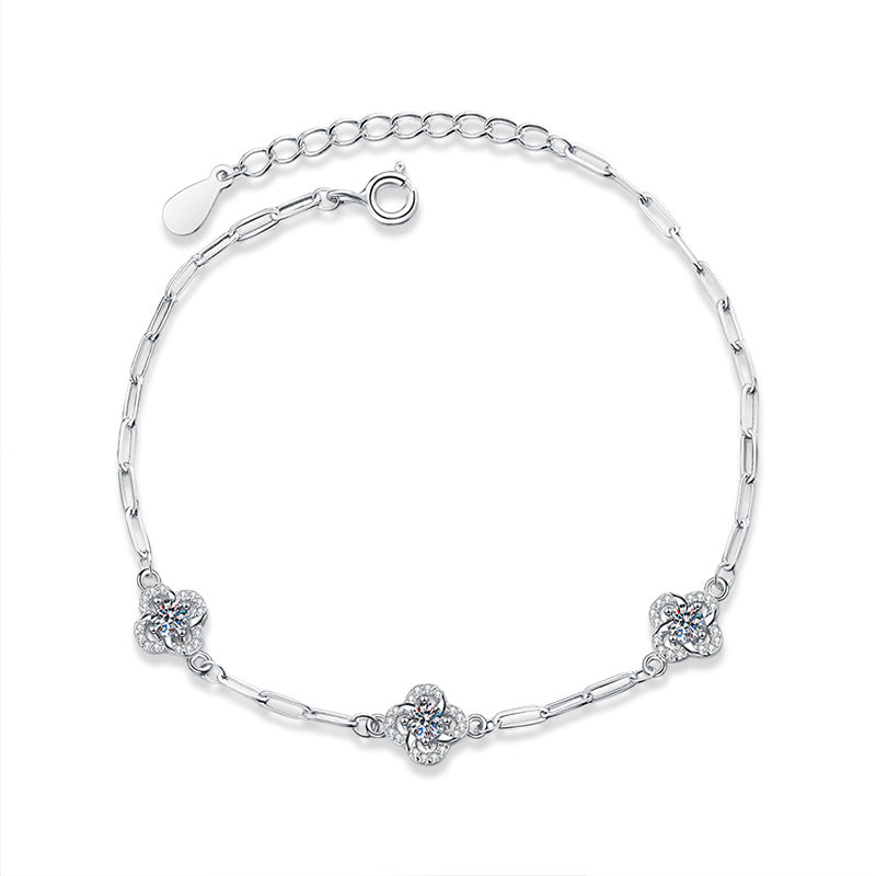 S925 Sterling Silver Moissanite Four-Leaf Clover Bracelet