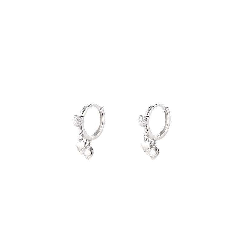 925 sterling silver heart pendant earring - silvery