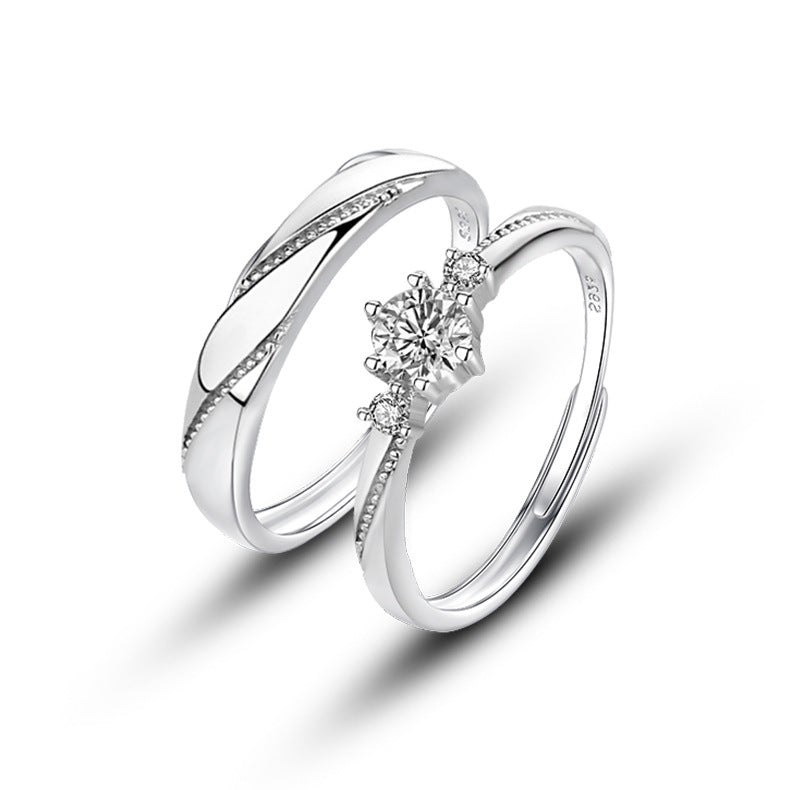 925 sterling silver couple ring - silvery