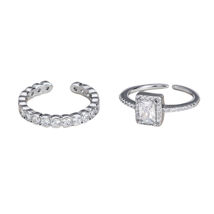 925 sterling silver zircon inlaid open ring - silvery