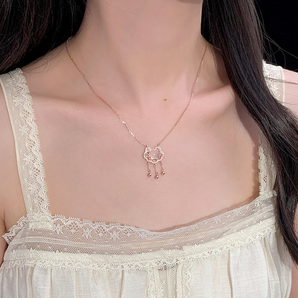 925 sterling silver chalcedony necklace - rose golden