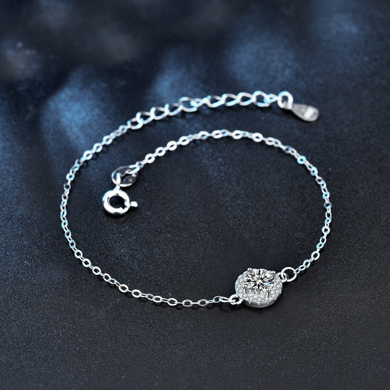 925 Sterling Silver Moissanite Round Bracelet