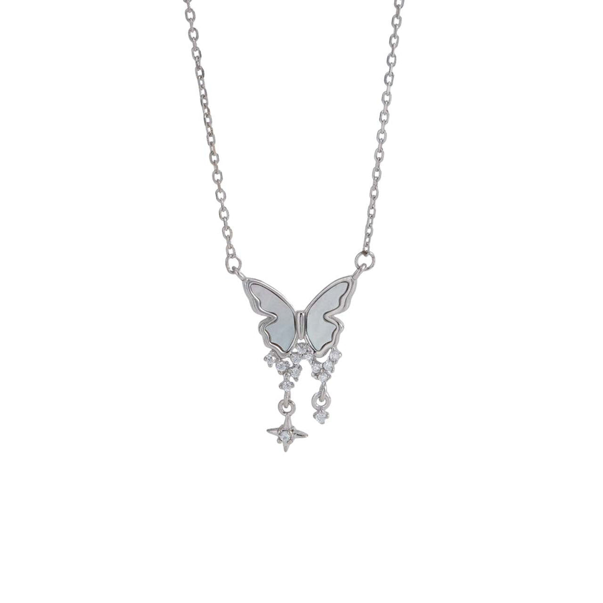 925 sterling silver butterfly pendant necklace - silvery
