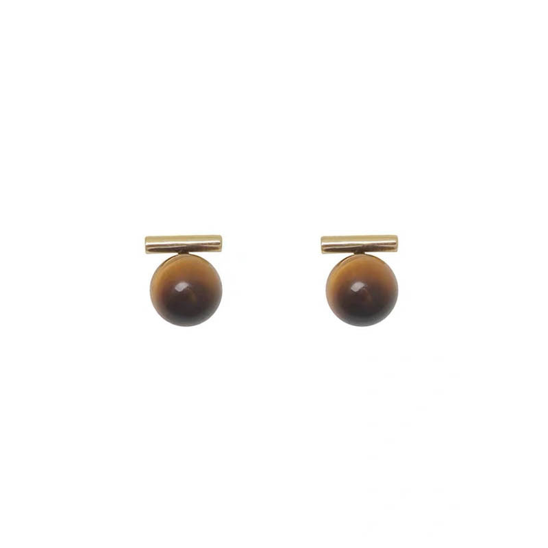 S925 sterling silver retro maillard tiger eye stone earrings
