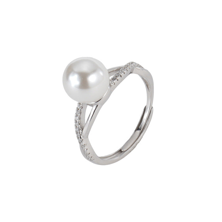 925 sterling silver imitation pearl ring - silvery