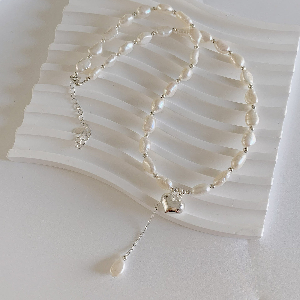 925 sterling silver Baroque pearl heart-shaped pendant necklace