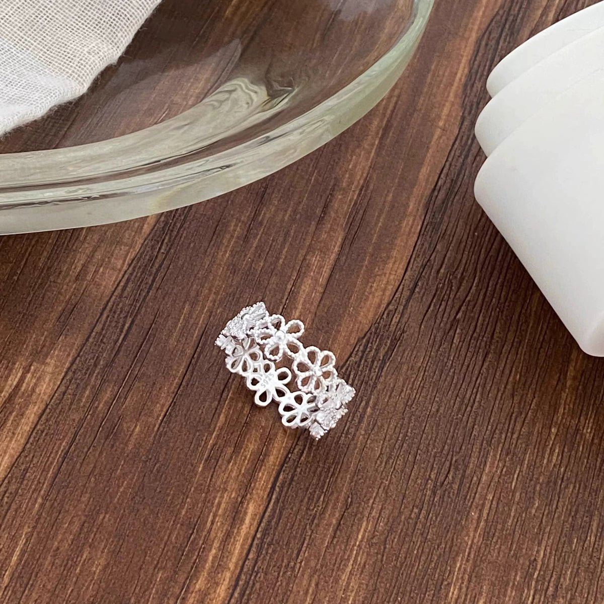 S925 Pure Silver Flower Ring - Silvery