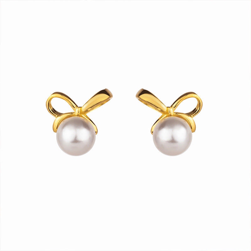 925 sterling silver bowknot pearl earrings