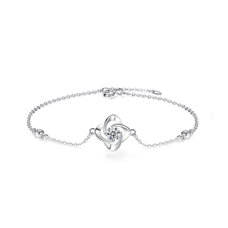 925 Sterling Silver Moissanite Four-Leaf Clover Bracelet