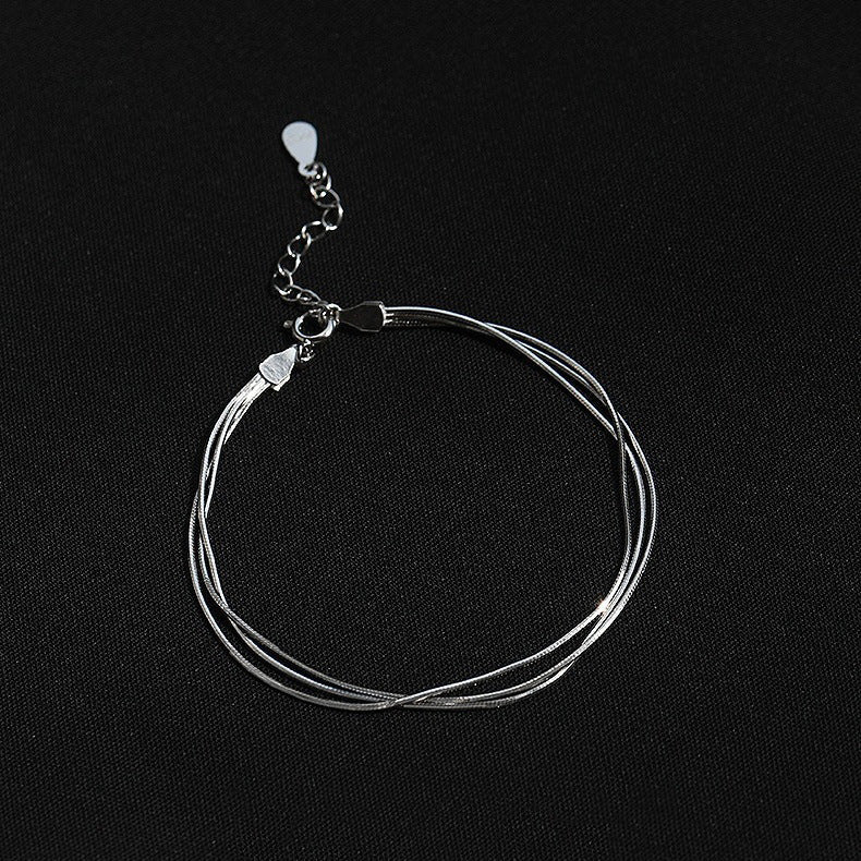925 sterling silver three-layer snake bone chain bracelet