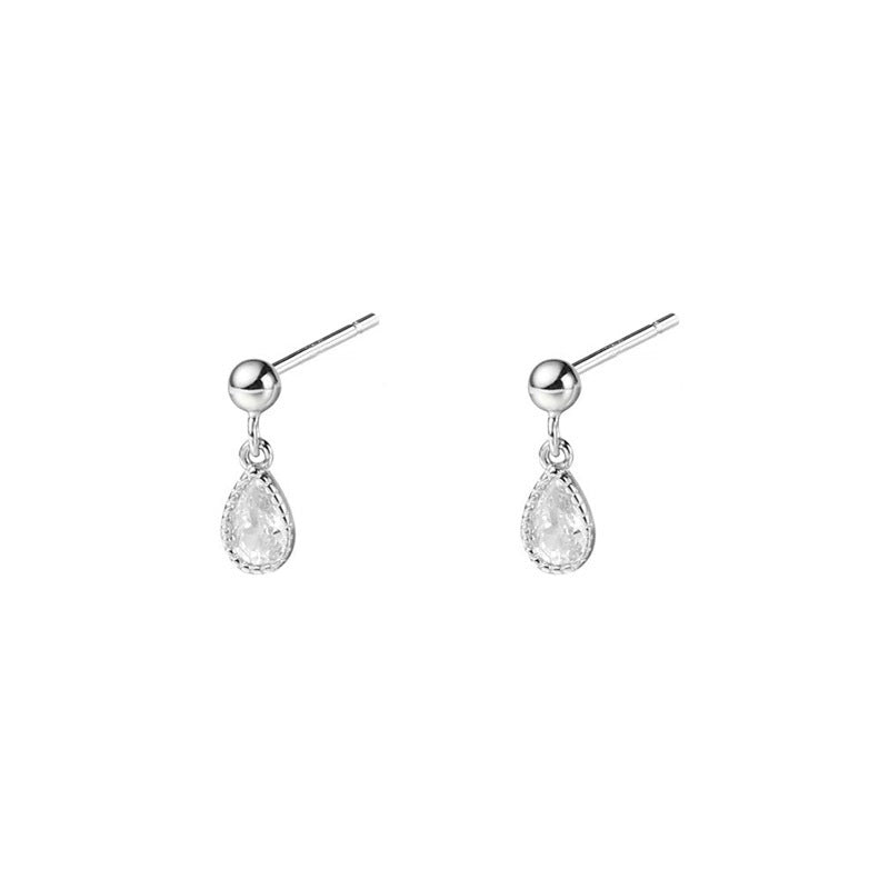 999 silver droplet shaped sparkling zirconium earrings