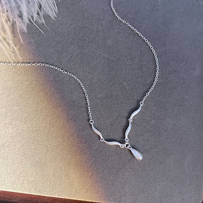 S925 sterling silver water droplet pendant necklace - silvery