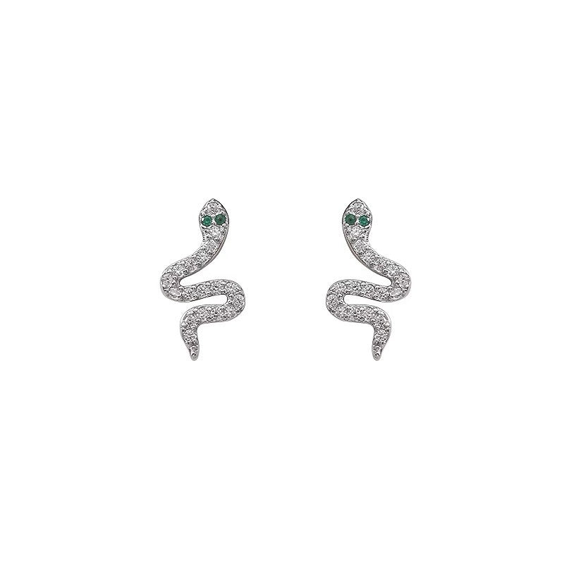 S925 Silver Sparkling Zirconia Serpentine Nut Earrings - Silvery