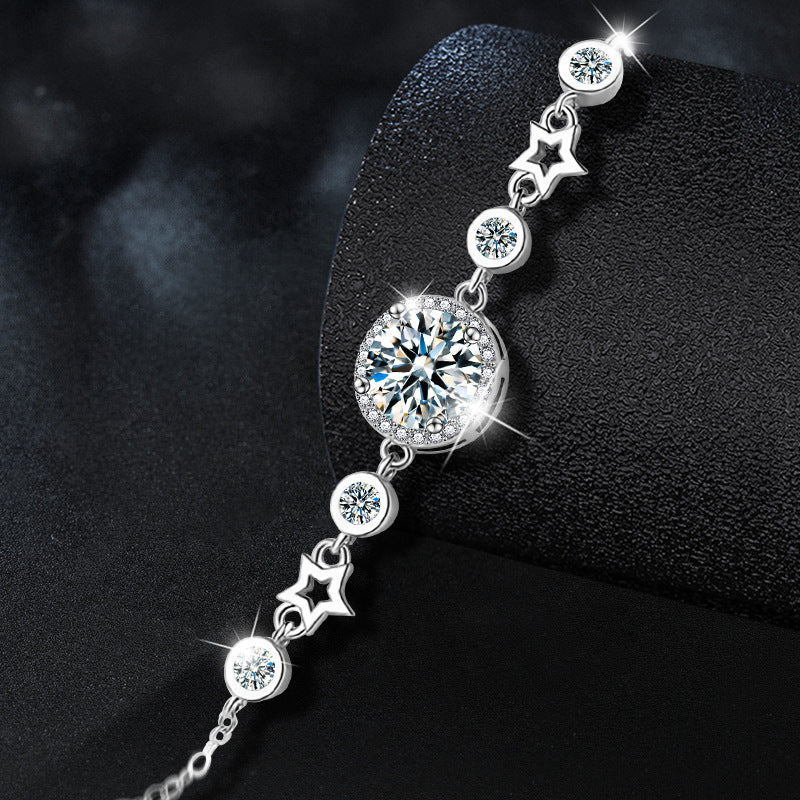 925 Sterling Silver Moissanite Round Star Bracelet
