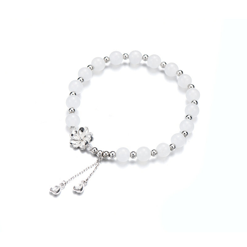 925 sterling silver white jade bracelet - silvery