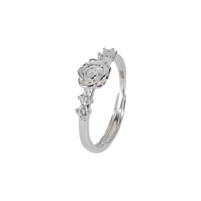 S925 Pure Silver Camellia Ring - Silvery