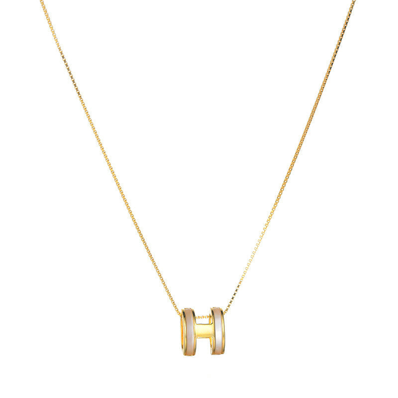 925 sterling silver H-letter pendant necklace - golden
