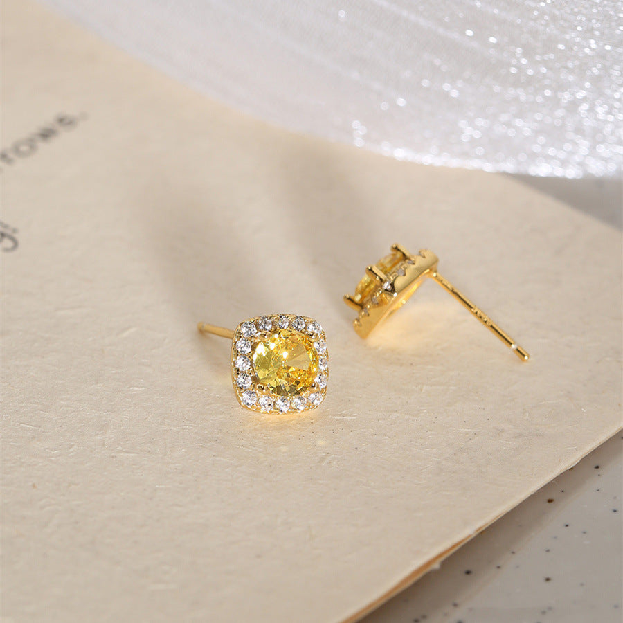 925 sterling silver square earrings - golden