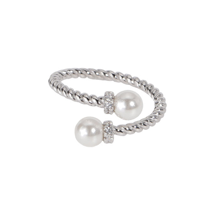 S925 sterling silver imitation pearl ring - silvery