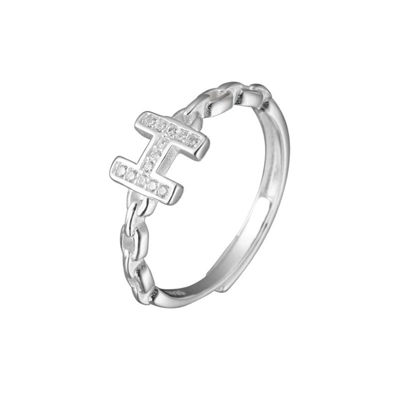 925 sterling silver H-letter open ring - silvery