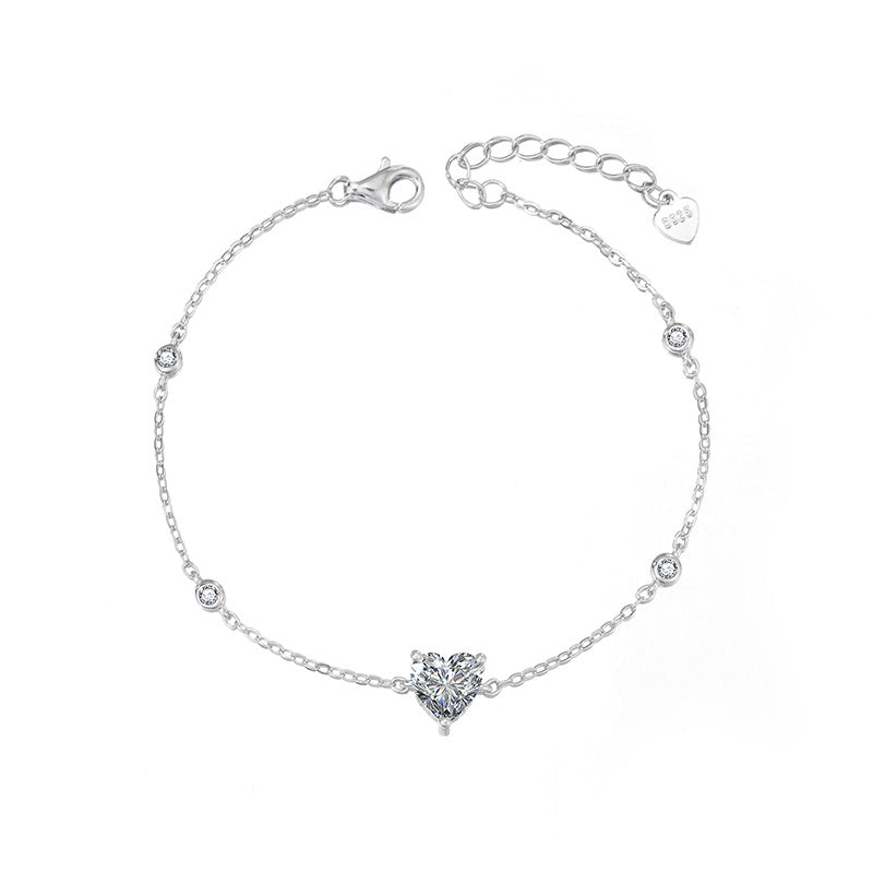 S925 Sterling Silver Moissanite Heart Bracelet